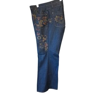 Venezia Blue Boot Cut Jeans with Floral Embroidery